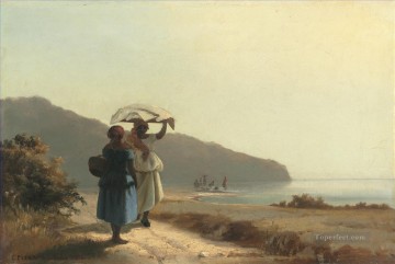 Dos mujeres conversando junto al mar Santo Tomás 1856 Camille Pissarro Pinturas al óleo
